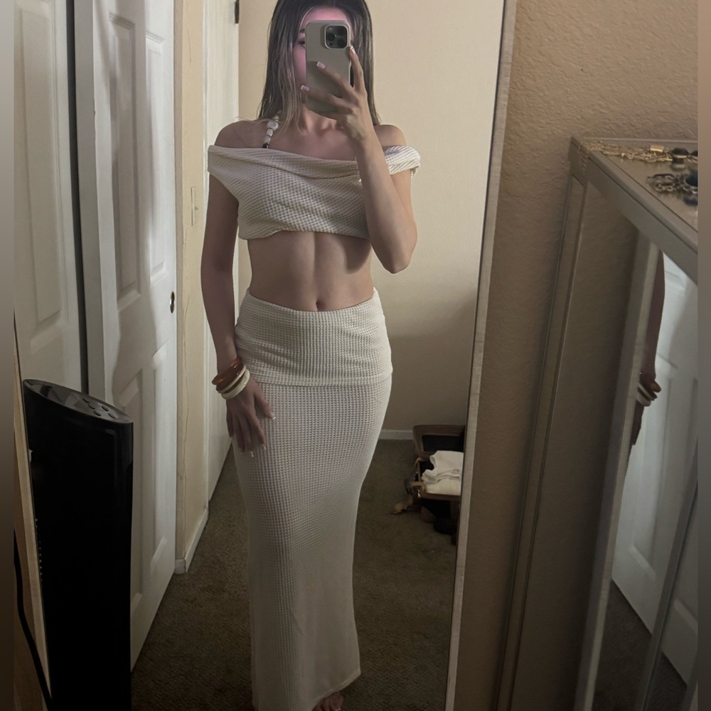 Elegant Cream Maxi Skirt & Top